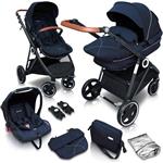 BabyGO Halime - Combi Kinderwagen - Zwart frame - Blauw (incl. autostoel)