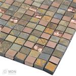 Geborsteld koper met glas en noorse leisteen mozaiek mix 30x30