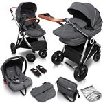 BabyGO Halime Air - Combi Kinderwagen - Zilver frame - Grijs (incl. autostoel)