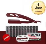 Kapperslook Klassiek Barbiersmes Razor RVS + 10 Rapira Scheermesjes - Rood