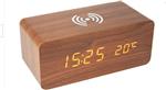 Wats Home Wekker met draadloze mobiele telefoon lader QI met usb kabel stijlvolle houten design 3 we