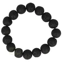 Armband - zwart lavasteen - grote kraal 1,2 cm