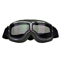 CRG groen leren cruiser motorbril Glaskleur: Donker / smoke