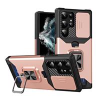Samsung Galaxy A72 - Card Slot Hoesje met Kickstand en Camera Slide - Grip Socket Magnetische Cover 