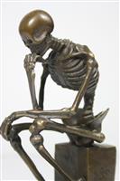 sculptuur, Denkend Gothic Skelet - 15 cm - Brons, Marmer