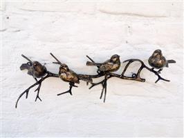 Beeldje - 4 birds on a branch - Brons