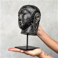 Beeld, NO RESERVE PRICE - Javanese Budha Head on a custom stand - 22 cm - Lavasteen - 2024