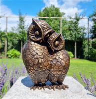 Beeldje - Cuddling owls - Gepatineerd brons