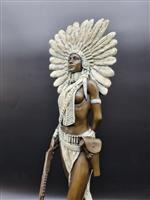 Beeld, XL Bronze Indian Lady Hand-Painted - 45.5 cm - Brons, Marmer