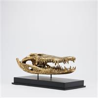 sculptuur, Heavy XL Saltwater Crocodile Skull fashioned in bronze on custom stand - Crocodylus Poros