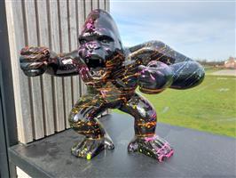 Beeld, large sculpture of a roaring monkey painted with running paint - 43 cm - polyresin