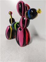 Beeld, ballon dog in colored finish of paint lines (handmade) - 24 cm - polyresin