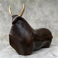 Beeld, No Reserve Price - Abstract Buffalo, Bronze with Golden Accents - 15 cm - Brons