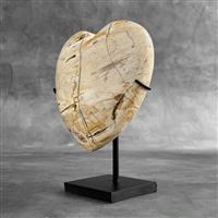 GEEN RESERVEPRIJS - Prachtig hartvormig versteend hout op een aangepaste standaard. - Gefossiliseerd