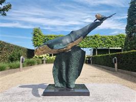 sculptuur, zwemmende walvissen - 57 cm - Aluminium