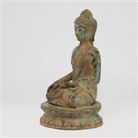 Beeld, No Reserve Price - Patinated Buddha Statue, Bhumisparsa Mudra - 26 cm - Brons