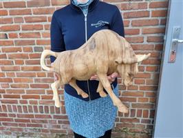 Beeld, XL Carved Wood Bull 42cm - 31 cm - Hout