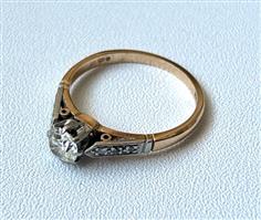 Antique Art Deco Soltaire Ring - Geel goud, Platina Rond Diamant