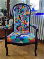 Voltaire armchair with artwork painted by contemporary artist - Eliane Bittner - Fauteuil - Voltaire