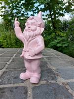 Beeld, naughty pink gnome with middle finger - 30 m - polyresin