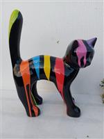 Beeld, garden statue cat color black with finish paint color - 46 cm - polyresin