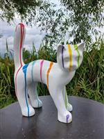 Beeld, garden statue cat color white  with finish paint color - 46 cm - polyresin
