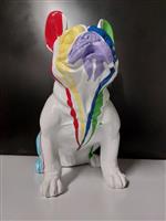 Beeld, pub or French bulldog white sitting in color paint finish - 32 cm - polyresin