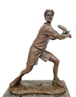 Beeldje - A tennis player in bronze - Brons, Marmer