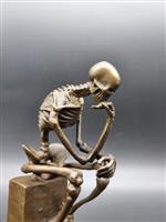 Beeld, Bronze Skeleton Thinker on Marble - 15 cm - Brons, Marmer
