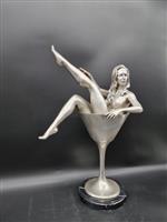 Beeld, XL Bronze Cocktail Glass with Lady - 52.5 cm - Brons