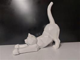 Beeld, white playing cat origami shape - 52 cm - polyresin