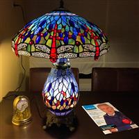 Tiffany stijl tafellamp Studio BLUE DRAGONFLY lamp met drie lichtpunten Ø 46x65cm! - Tafellamp - G