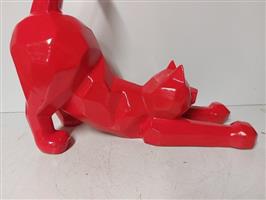 Beeld, red playing cat origami shape - 52 cm - polyresin