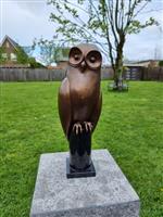 Beeld, XL Bronze Owl - 43 cm - Brons, Marmer
