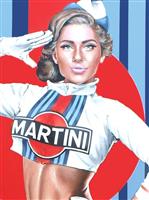 PORSCHE & MARTINI - Cartel promocional S. XX (Pin Up Modeno) Racing-Team / Big Size