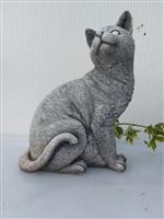 Beeld, zittende kat - 28 cm - cast stone