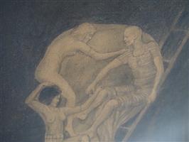 Memento Mori Metamorphic Skull Vanitas Framed Artwork - Gothic Sketch Signed/Dated 1922 - Circus acr