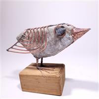 Jacek Drzymala ( XX- XXI) - sculptuur, Handmade Stone Bird - No reserve - 16 cm - Hout, Koper, Steen