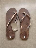 Trendy Bruine Teenslippers met Slangenvel Print