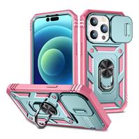 Armor Hoesje voor iPhone SE (2022) - met Kickstand en Camera Slide - Magneet Grip Cover - Roze-Groen