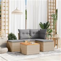 vidaXL 5-delige Loungeset met kussens poly rattan gemengd beige