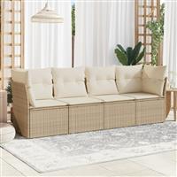 vidaXL 4-delige Loungeset met kussens poly rattan beige
