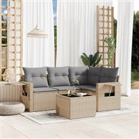 vidaXL 5-delige Loungeset met kussens poly rattan beige