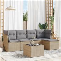 vidaXL 6-delige Loungeset met kussens poly rattan beige