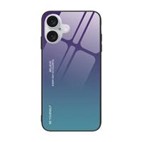 iPhone 14 Pro Max Hoesje Gradient - TPU en 9H Glas - Shockproof Glossy Case Cover - Paars-Blauw