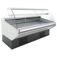 Statische vitrinetoonbank met opslag, gebogen glas - witte voorkant | Diamond | CMN11-S3