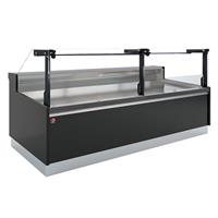 Geventileerde vitrinetoonbank, met reserve, verticale ruit 90&amp;#176; met zuigerlift - full black 