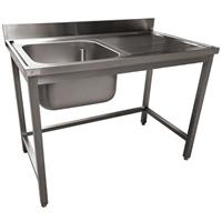 Rvs spoeltafel eco met 1 kuip en 1 rechts druipvlak, zonder onderblad | Diamond | WR-E1C1-2D