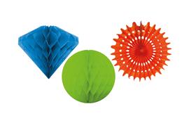 Party Essentials Honeycomb Hanging Decorations Kit 3 Mixed, Ball 15Cm Light Green, Diamond 20Cm Ligh