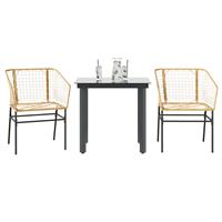 vidaXL 3-delige Tuinset poly rattan glas bruin